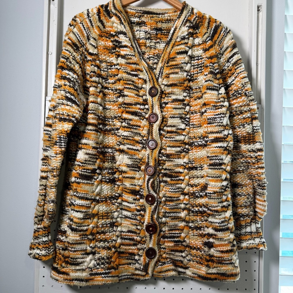 Vintage Style Chunky Knit Cardigan Women's Small Handmade Classic Button Sweater